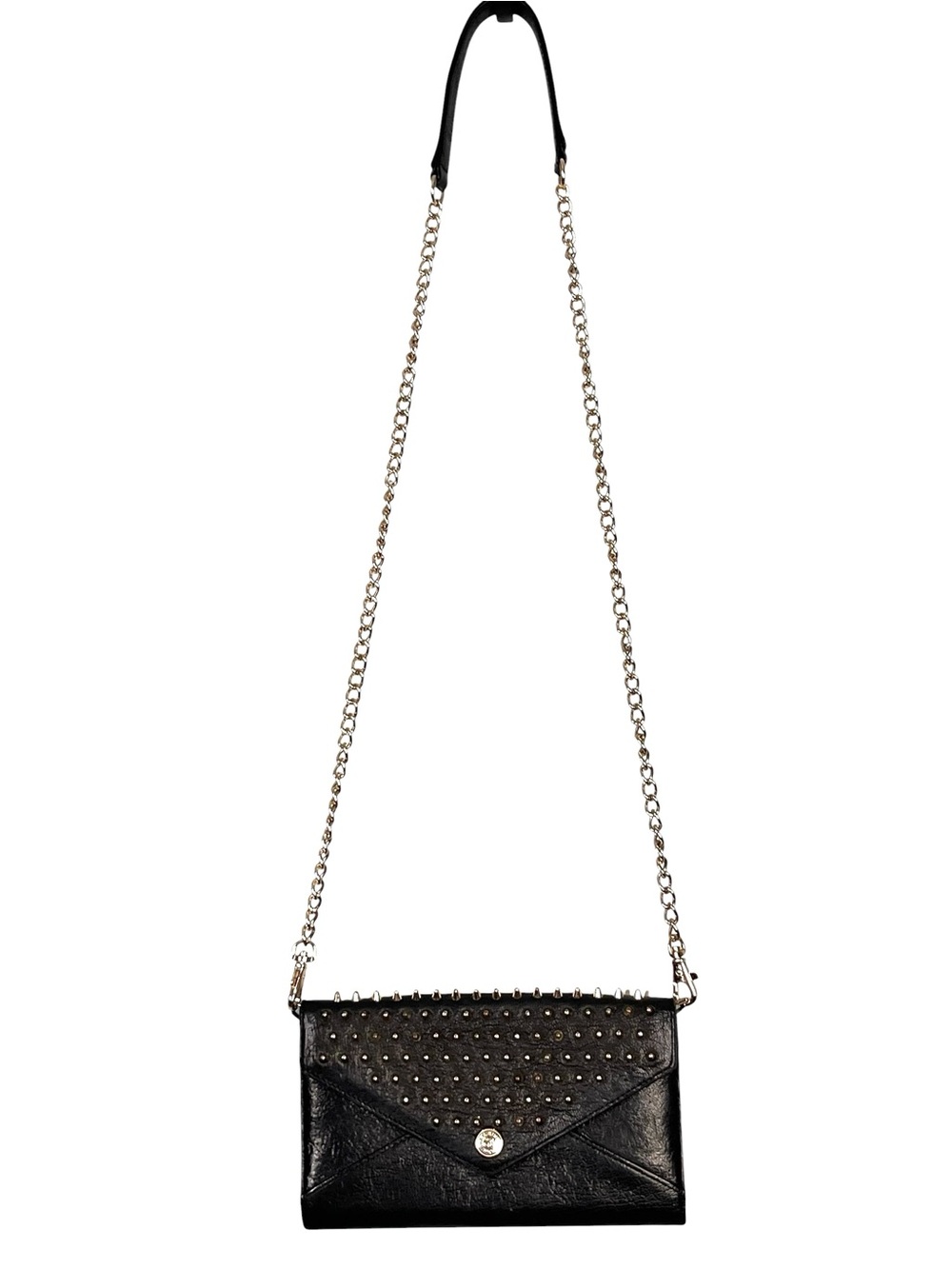 Rebecca Minkoff Black Leather Spiked Chain Crossbody Envelope Wallet Clutch